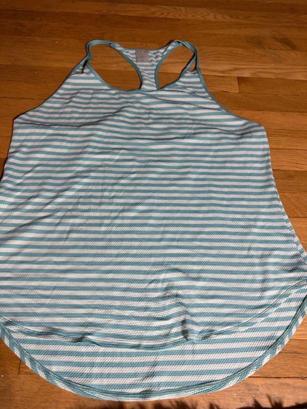 CALIA SZ XL Waffle Striped Racerback Tank Top in Teal and Lt Blue